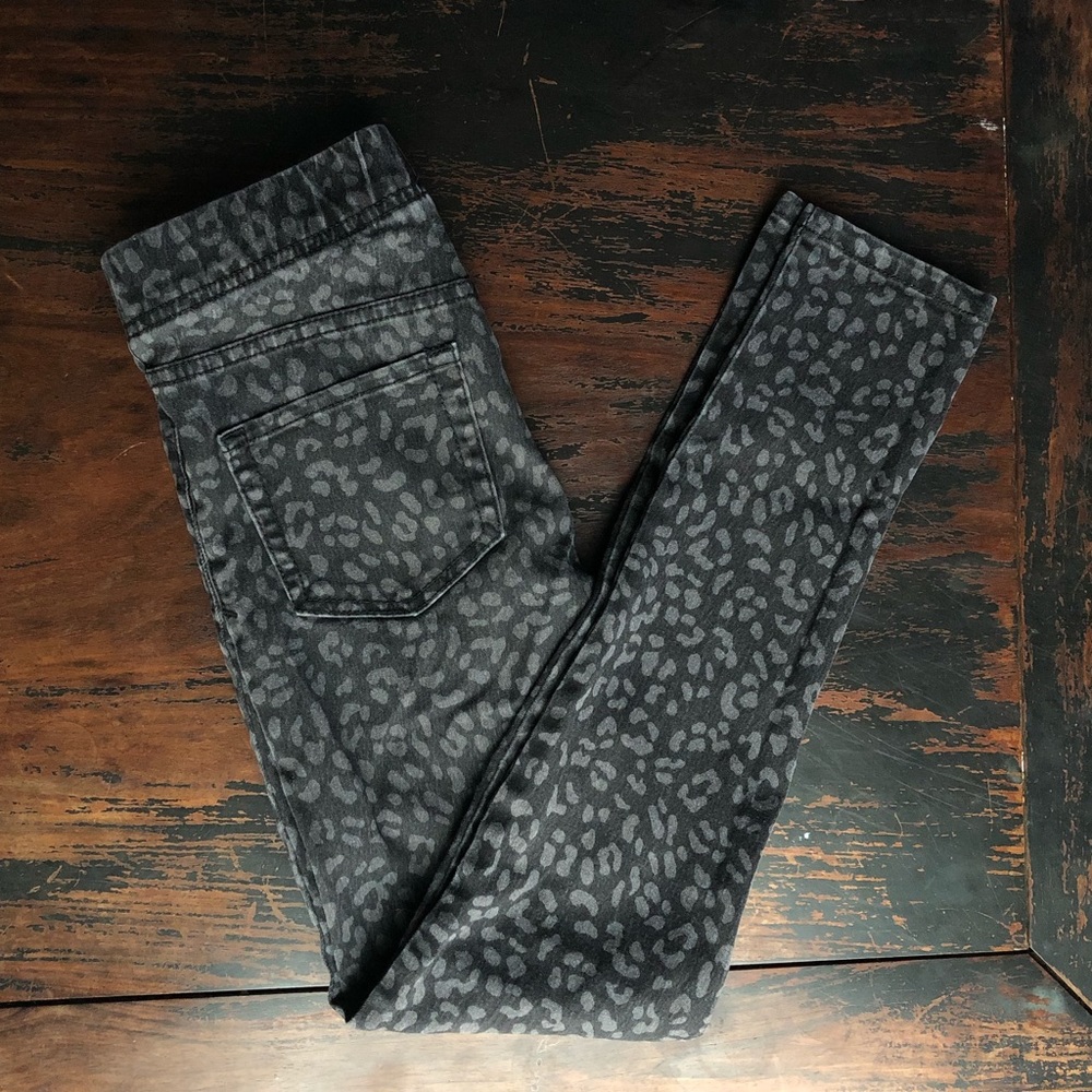 Girls Black Straight cut Jeans leopard print